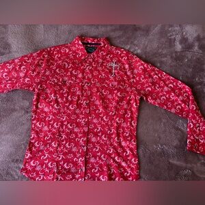 Cowgirl Hardware Red Western Rhinestone Cross Shirt